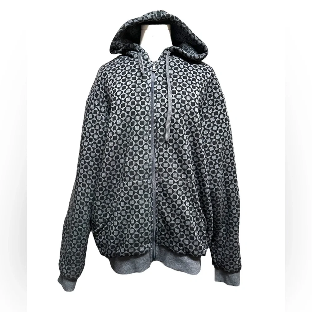 Original Deluxe Men’s Size M GRAY Black geometric‎ Hoodie Zip Up Lined jacket